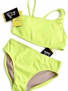 Art Class Bright Summer Swim Neon Lime Beach Two-Piece Bikini Set NEW XL 14